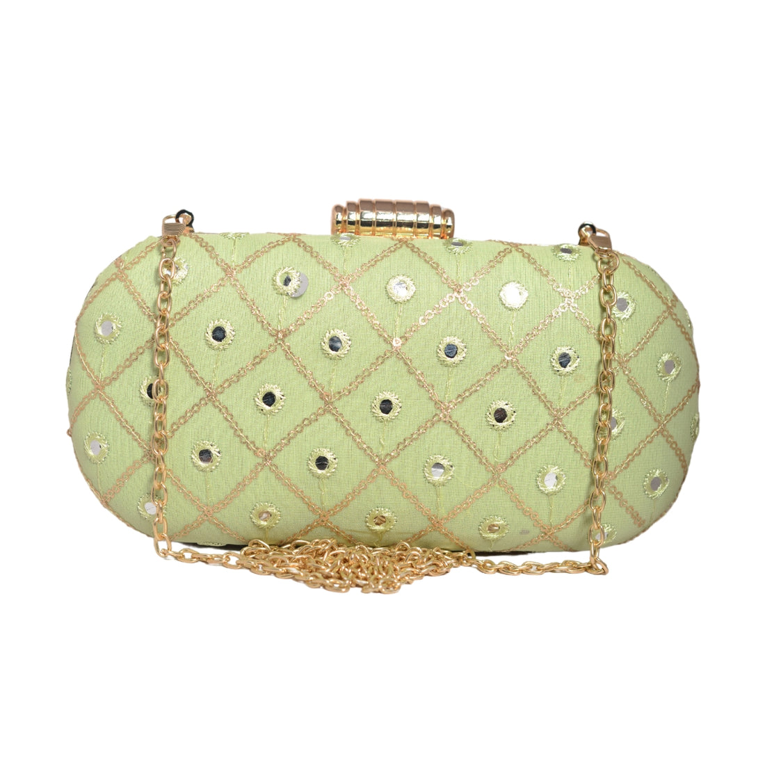 Light Green Sequins Checks Capsule Clutch