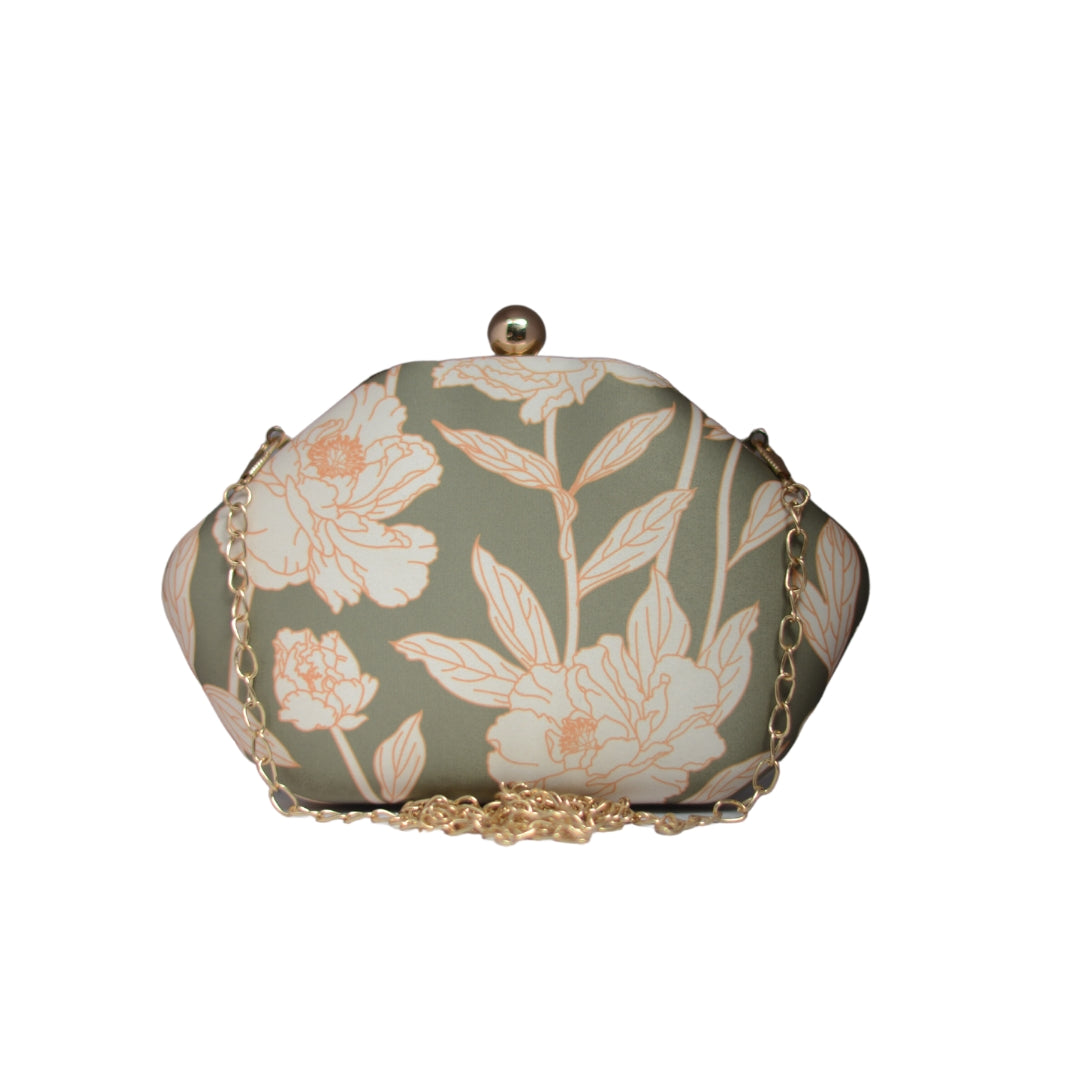 Artklim Green And White Floral Printed Clutch