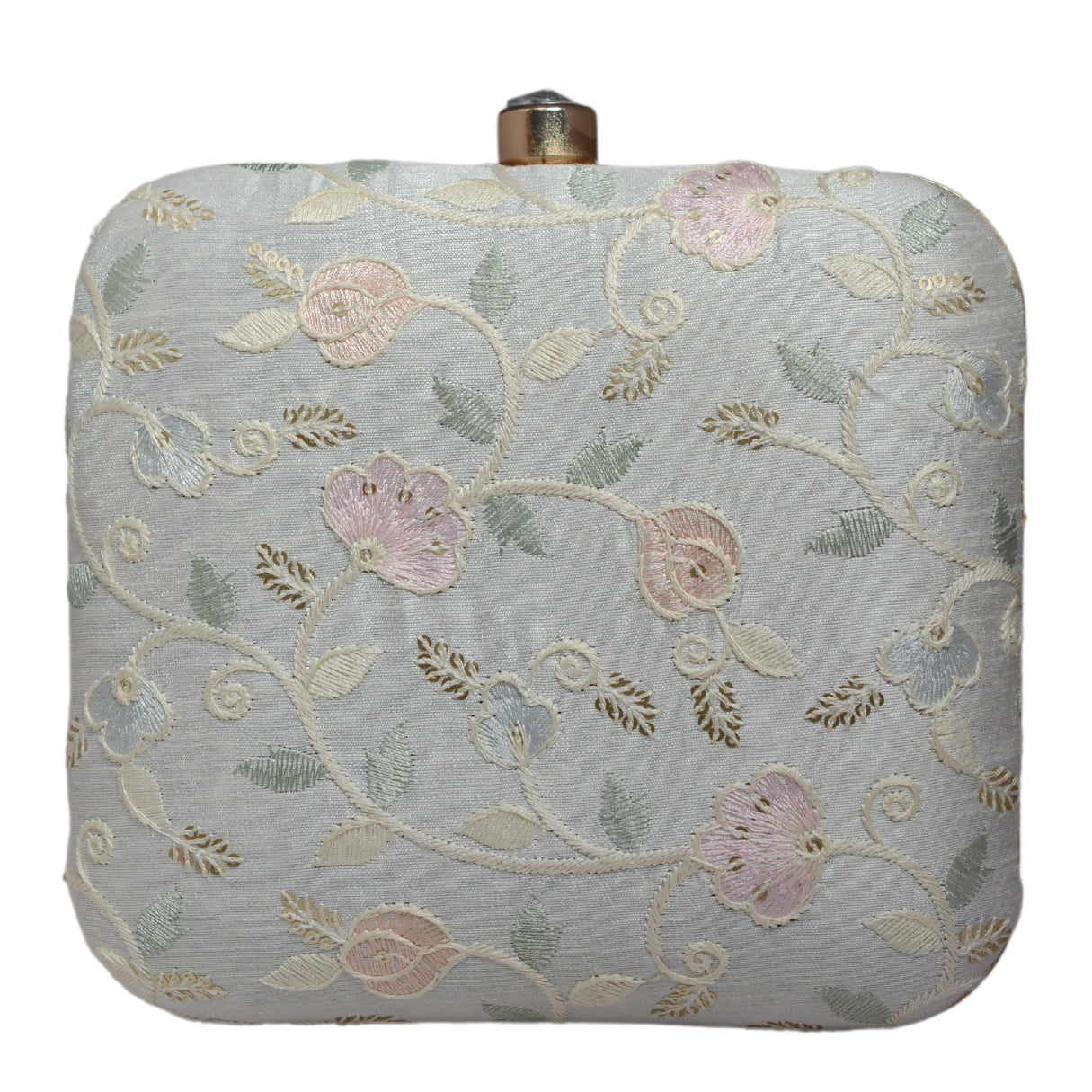 White Floral Embroidery Party Clutch