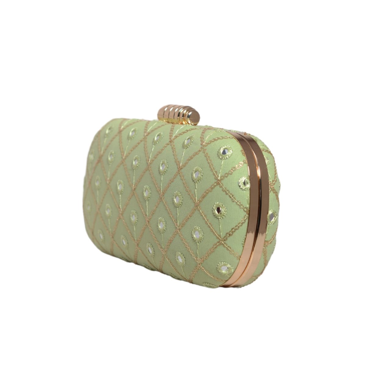 Light Green Sequins Checks Capsule Clutch