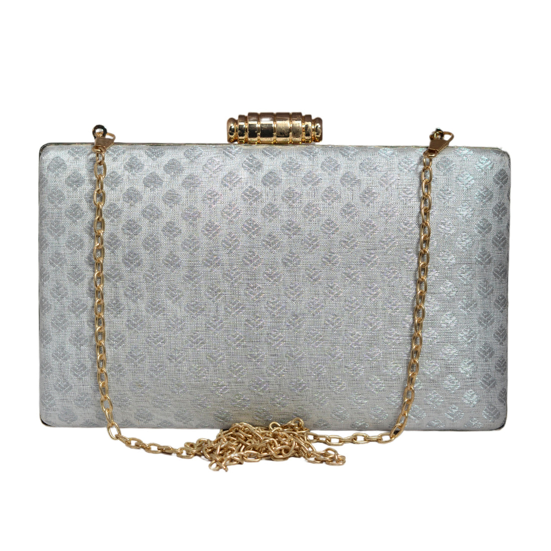 Silver Brocade Rectangle Fabric Clutch