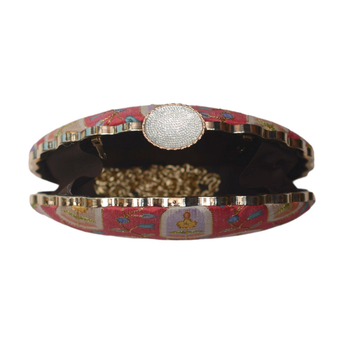 Red Floral Printed Zari Embroidery Clutch