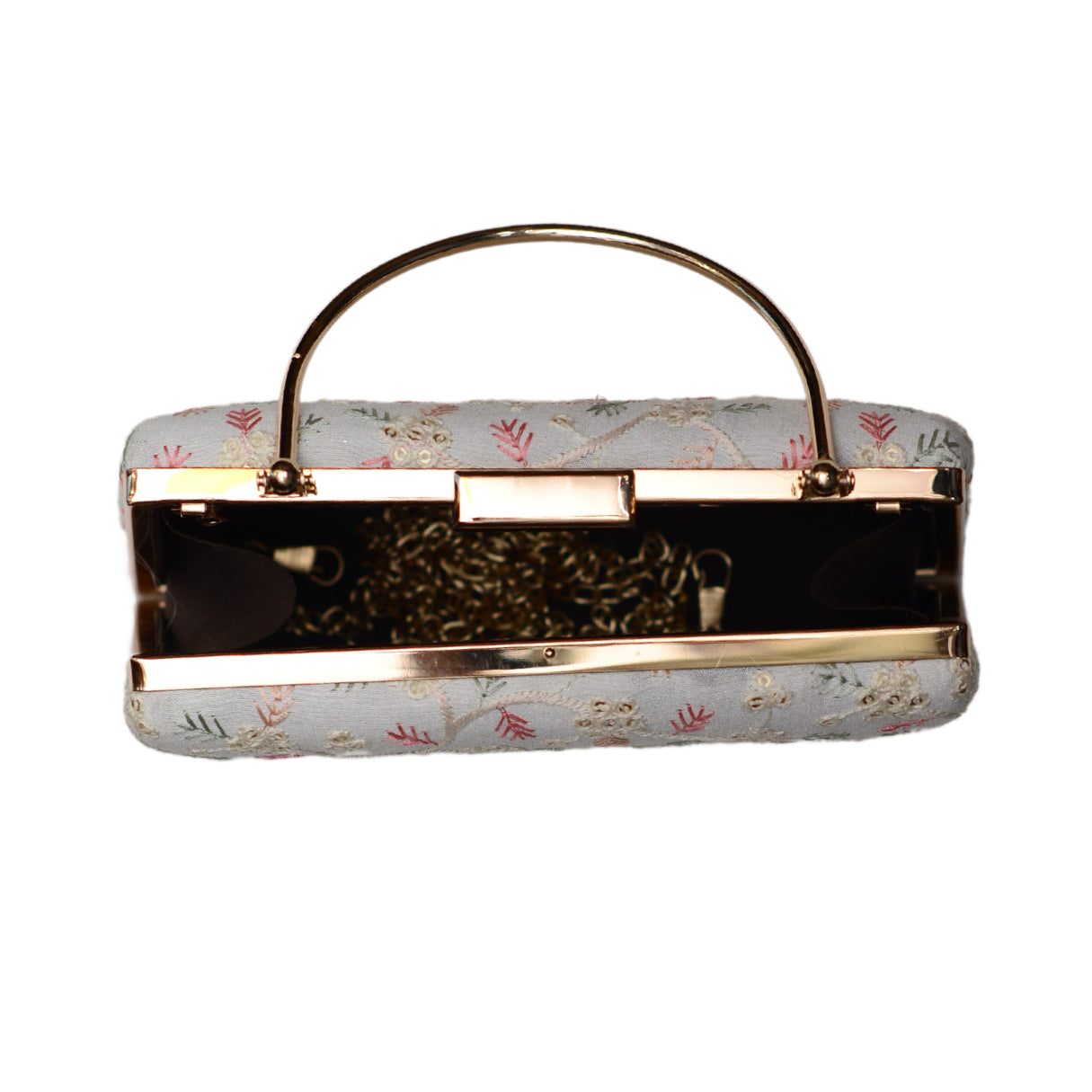 White Floral Thread Embroidery Party Clutch
