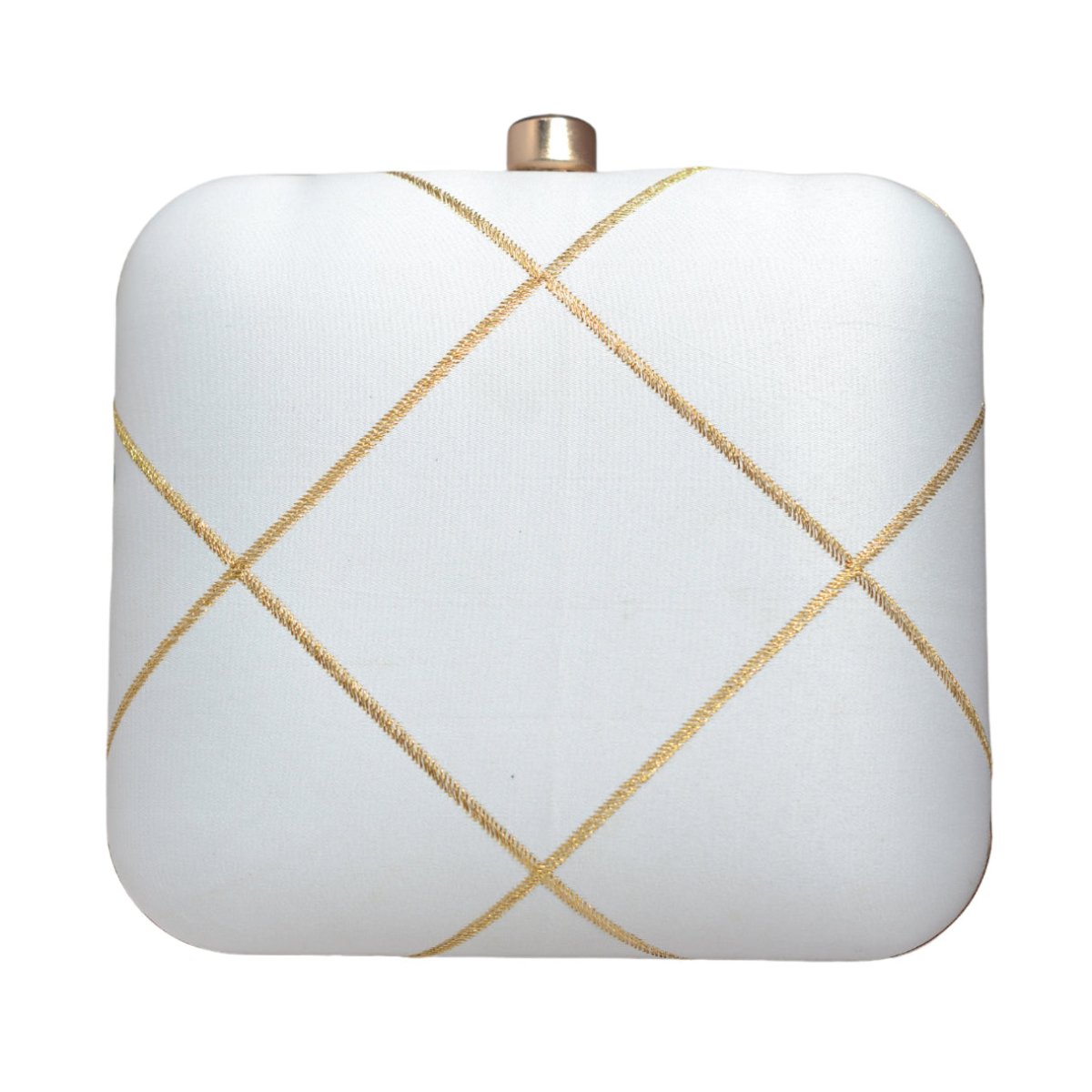 White And Golden Checks Embroidery Clutch