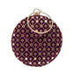 Maroon Mirror Sequins Embroidery Round Clutch