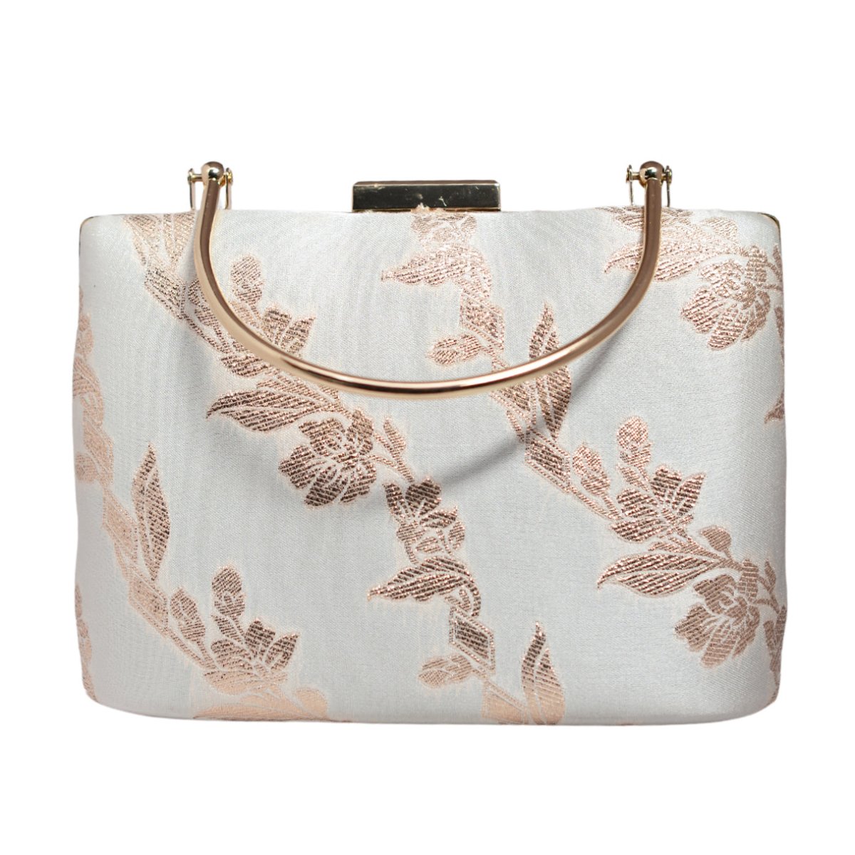 White And Golden Floral Brocade Party Clutch