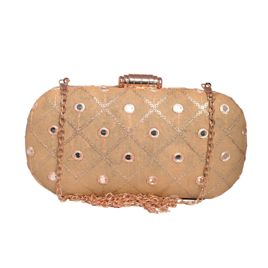 Beige Sequins Checks Capsule Clutch