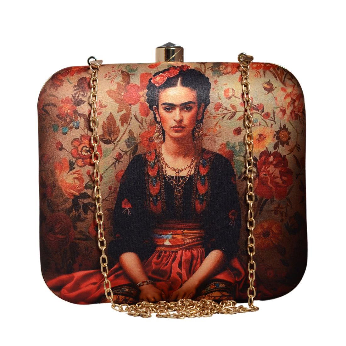 Floral Frida Kahlo Printed Clutch