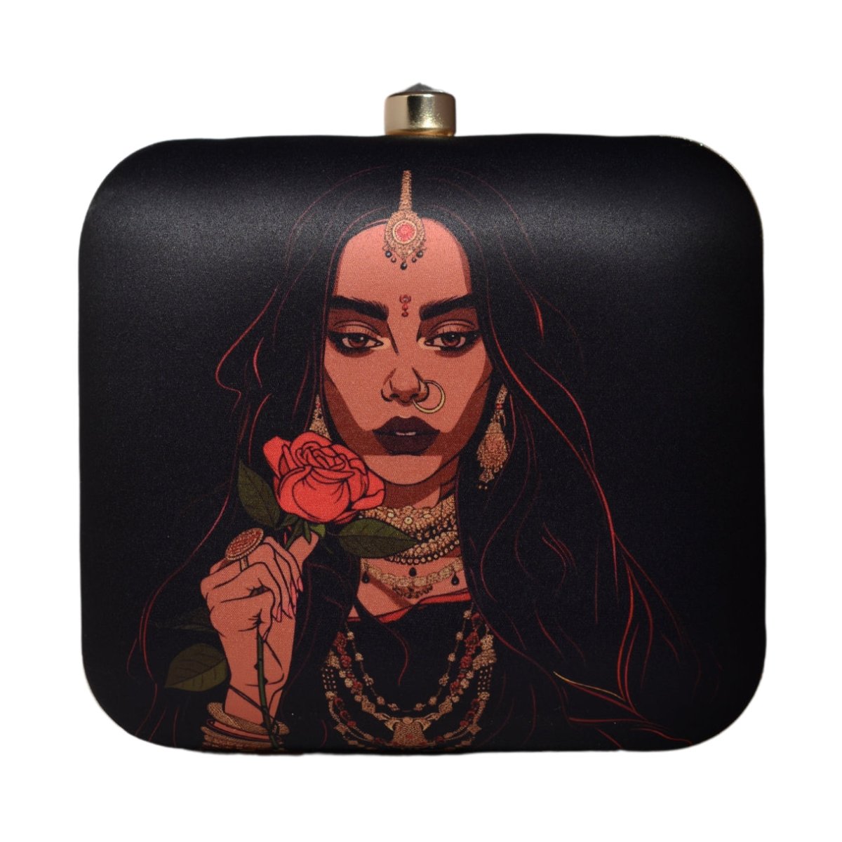 Indian Women With Rose Printed Clutch