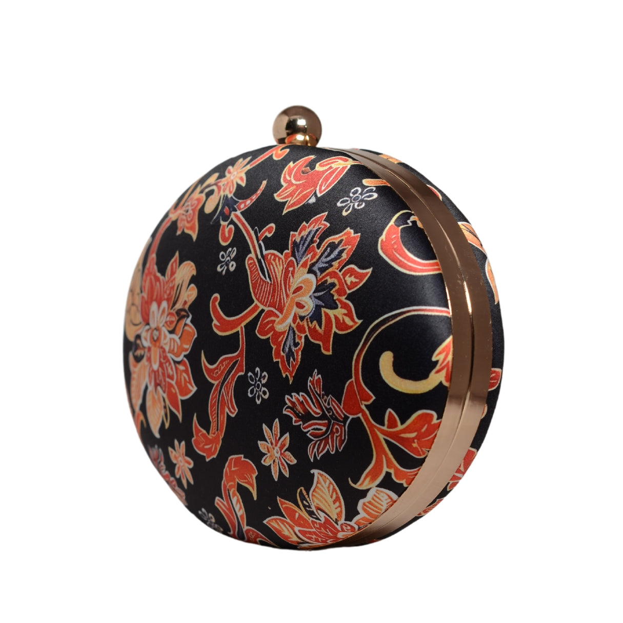Black And Red Floral Printed Oval Clutch