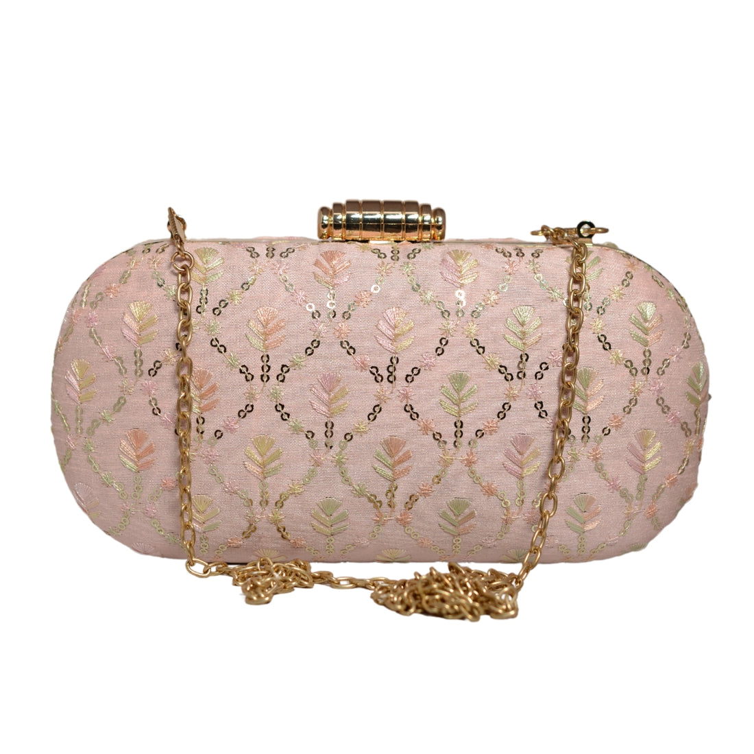 Pink Thread And Sequins Embroidery Clutch