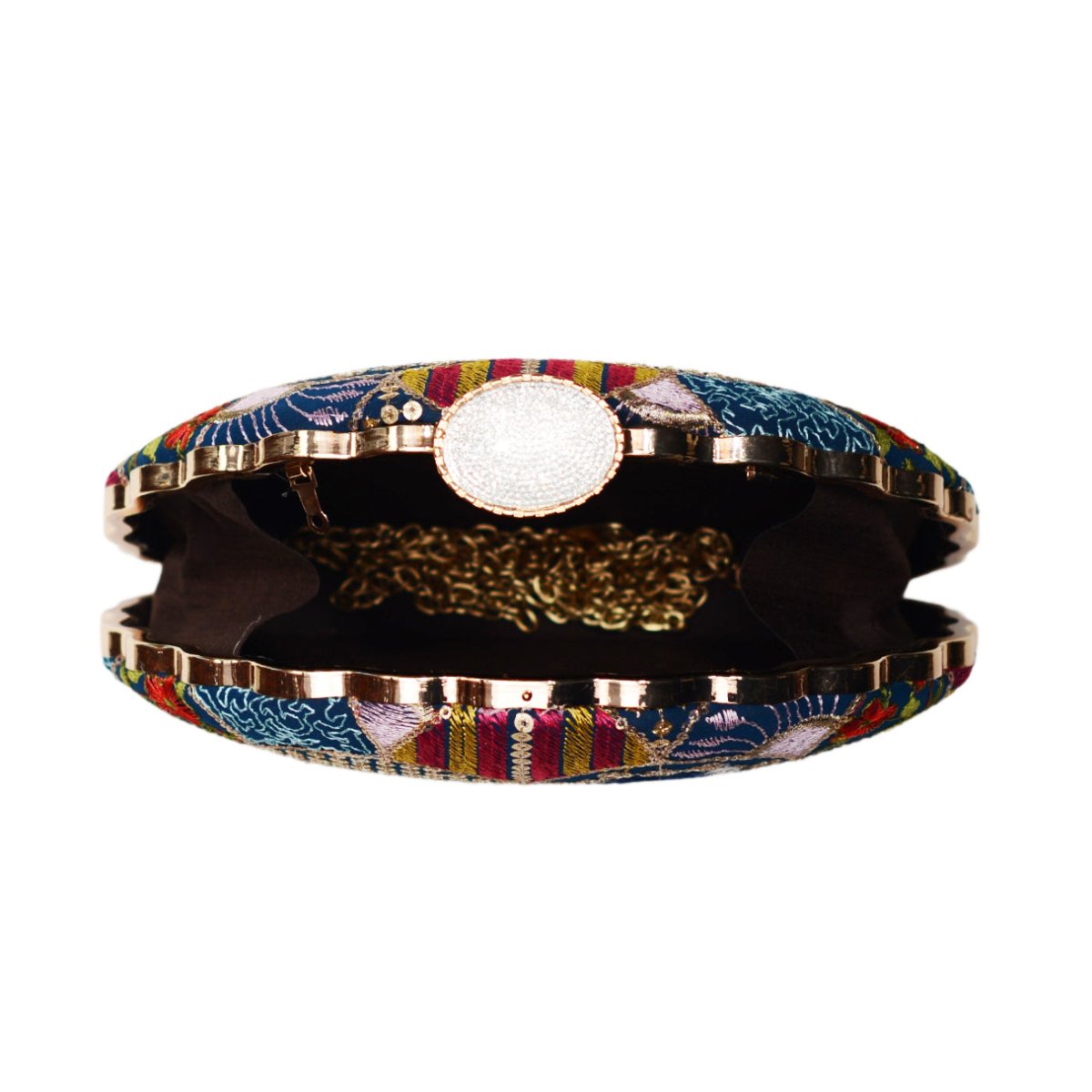 Blue Sequins Embroidery Half Moon Clutch