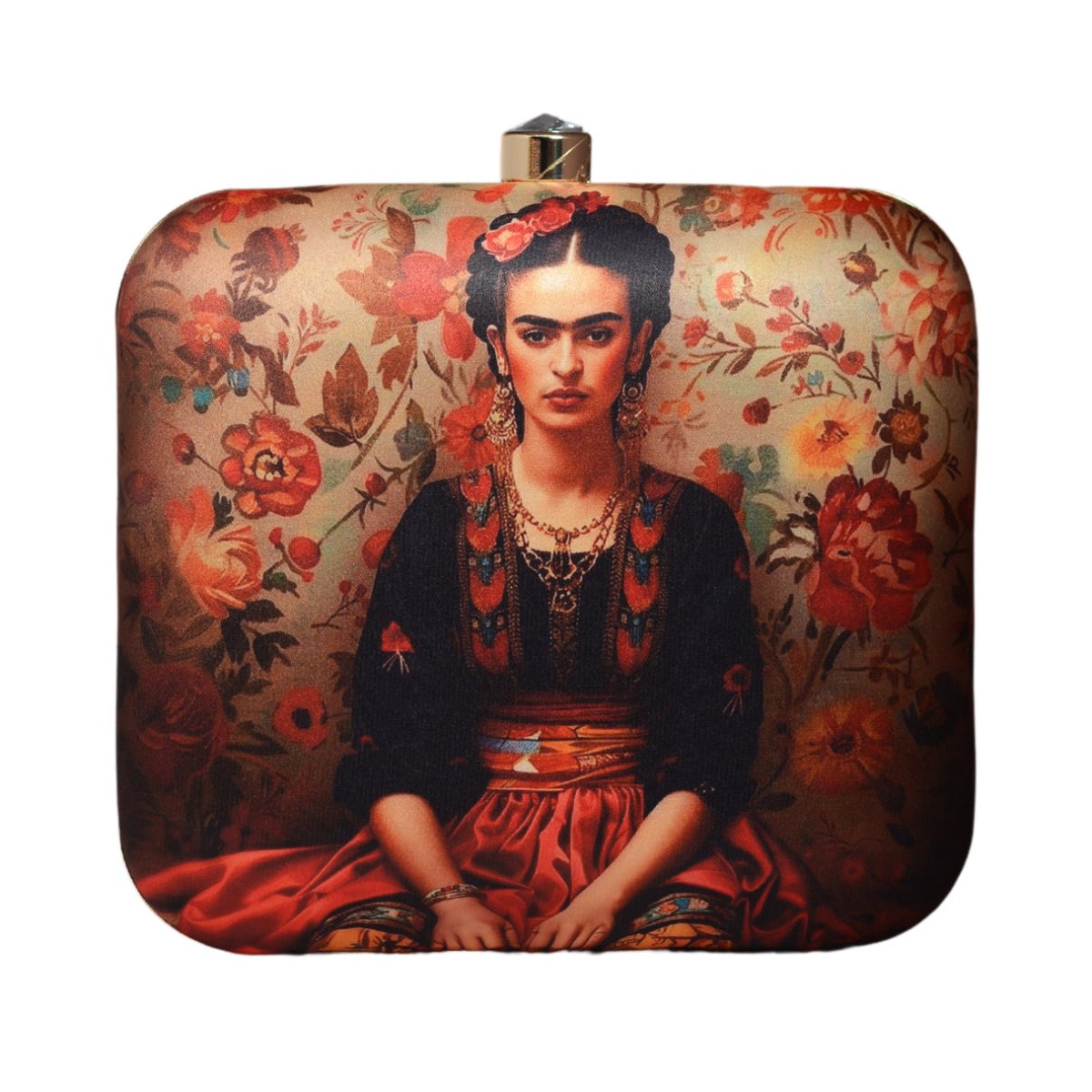 Floral Frida Kahlo Printed Clutch