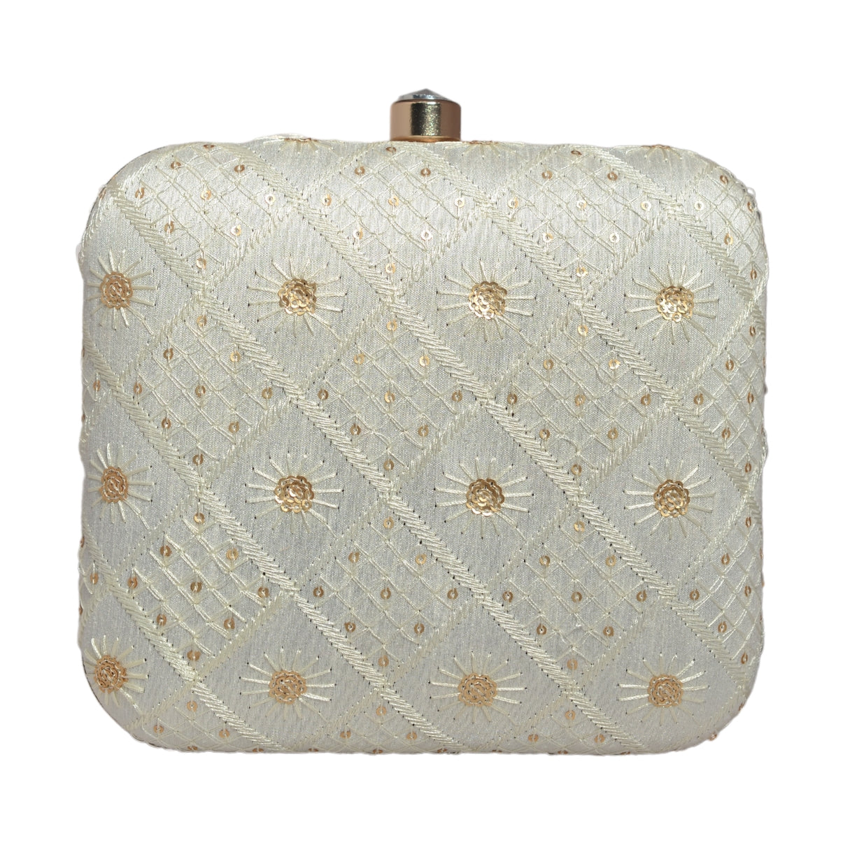 White Box Pattern Sequins Embroidery Clutch