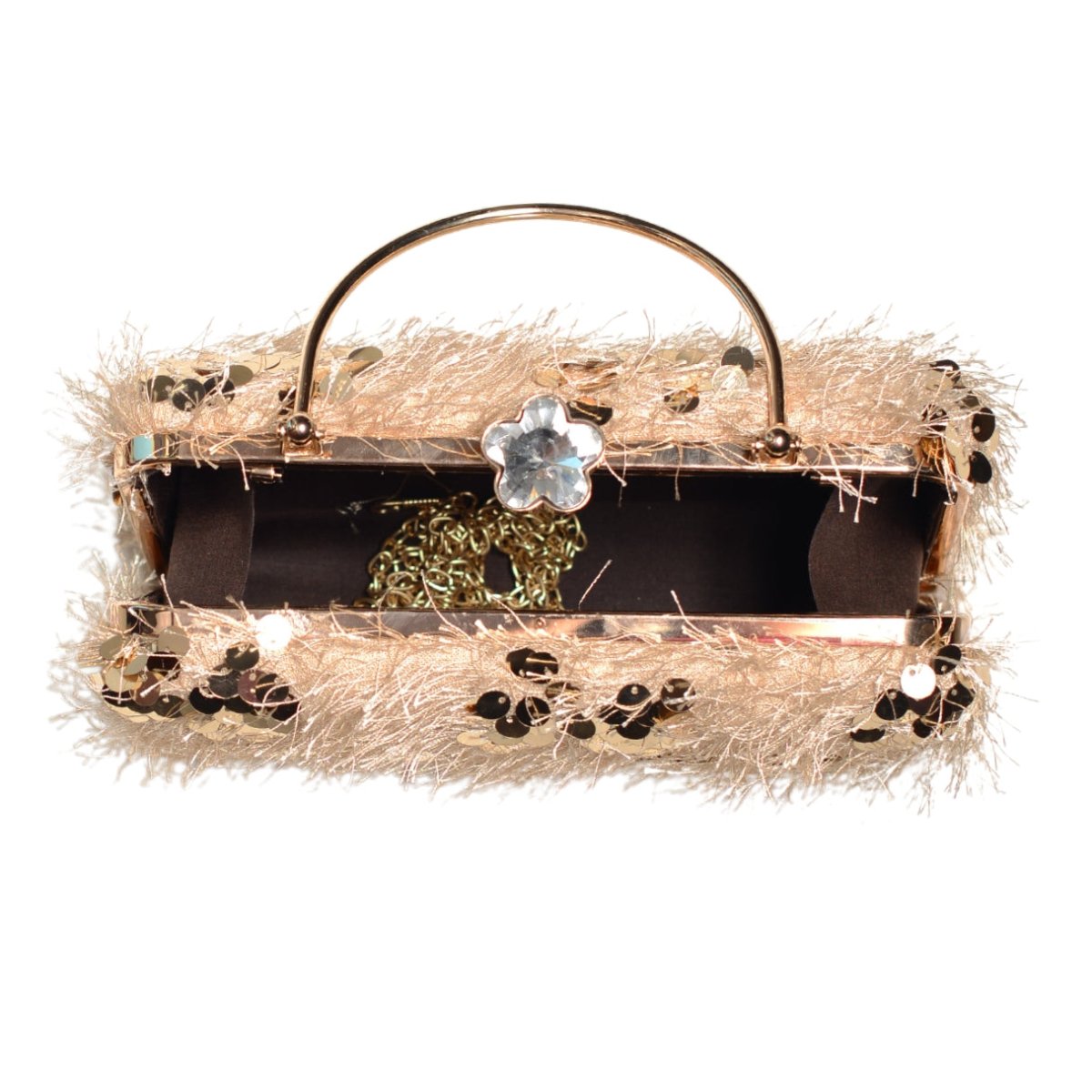Beige Sequins Fabric Party Clutch