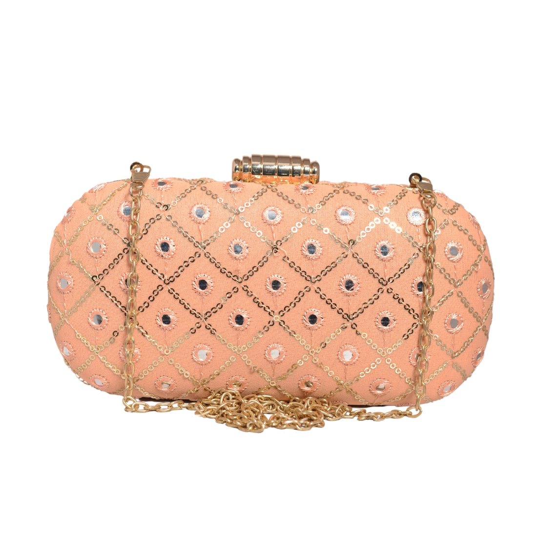 Peach Sequins Checks Capsule Clutch