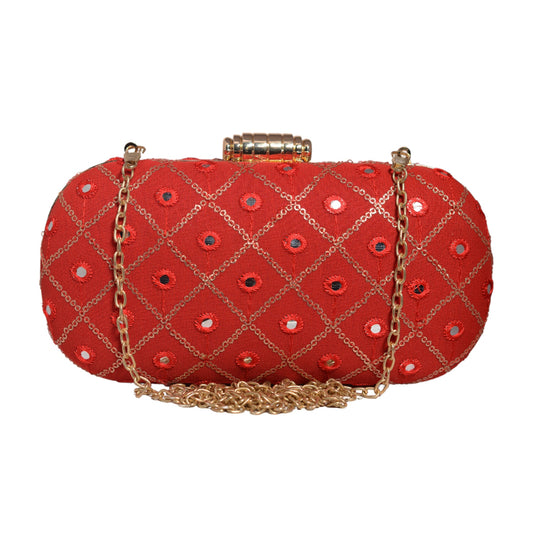 Bright Red Sequins Checks Capsule Clutch