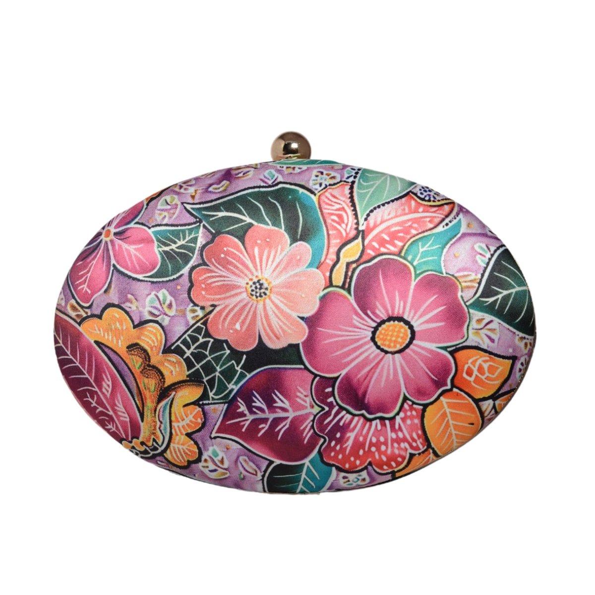 Pink Floral Printed Oval Clutch