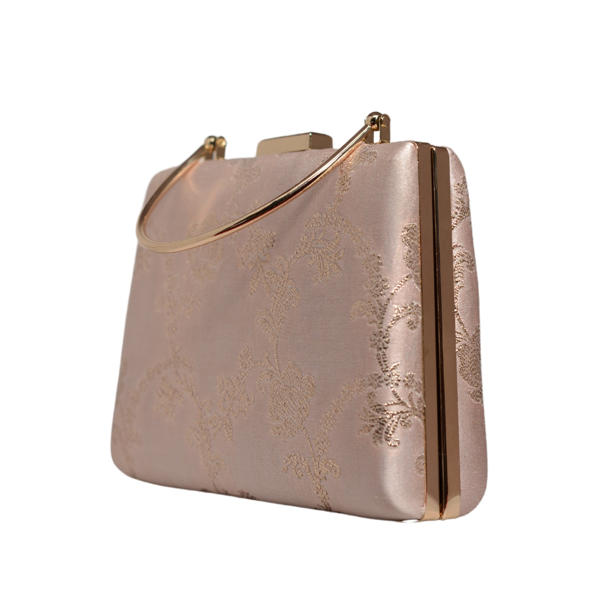 Rose Gold Floral Brocade Fabric Clutch