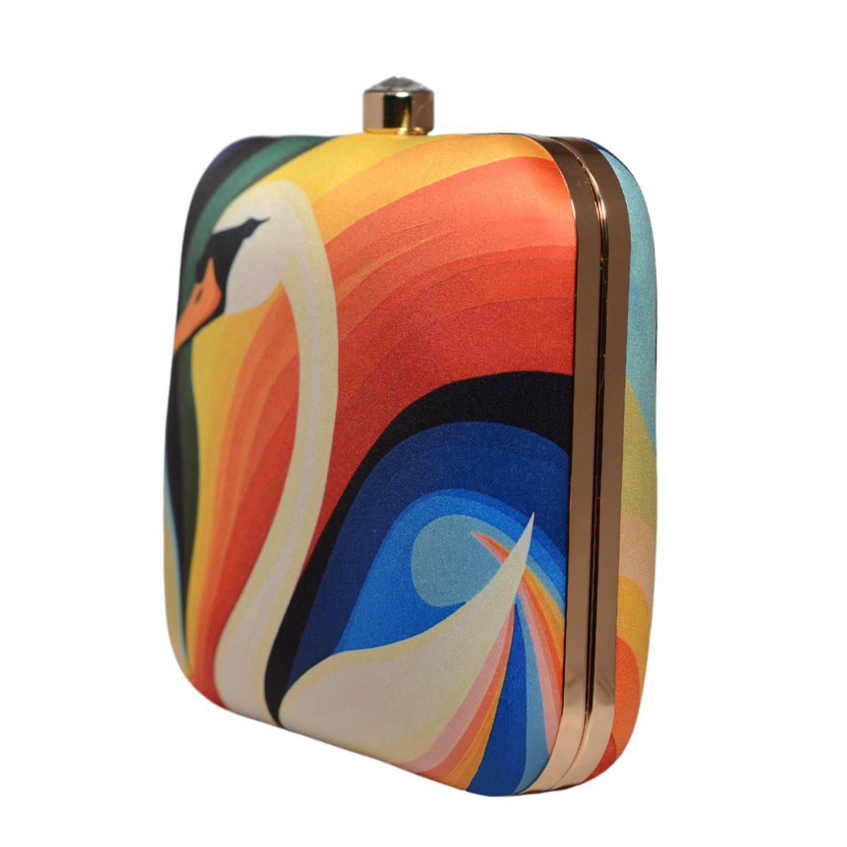 Multicolored Swan Printed Clutch