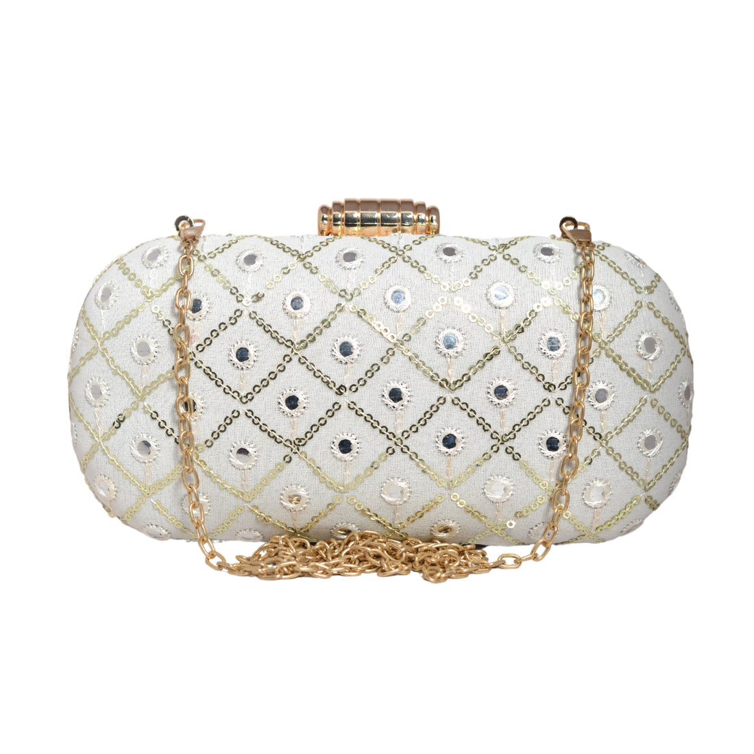 White Sequins Checks Capsule Clutch