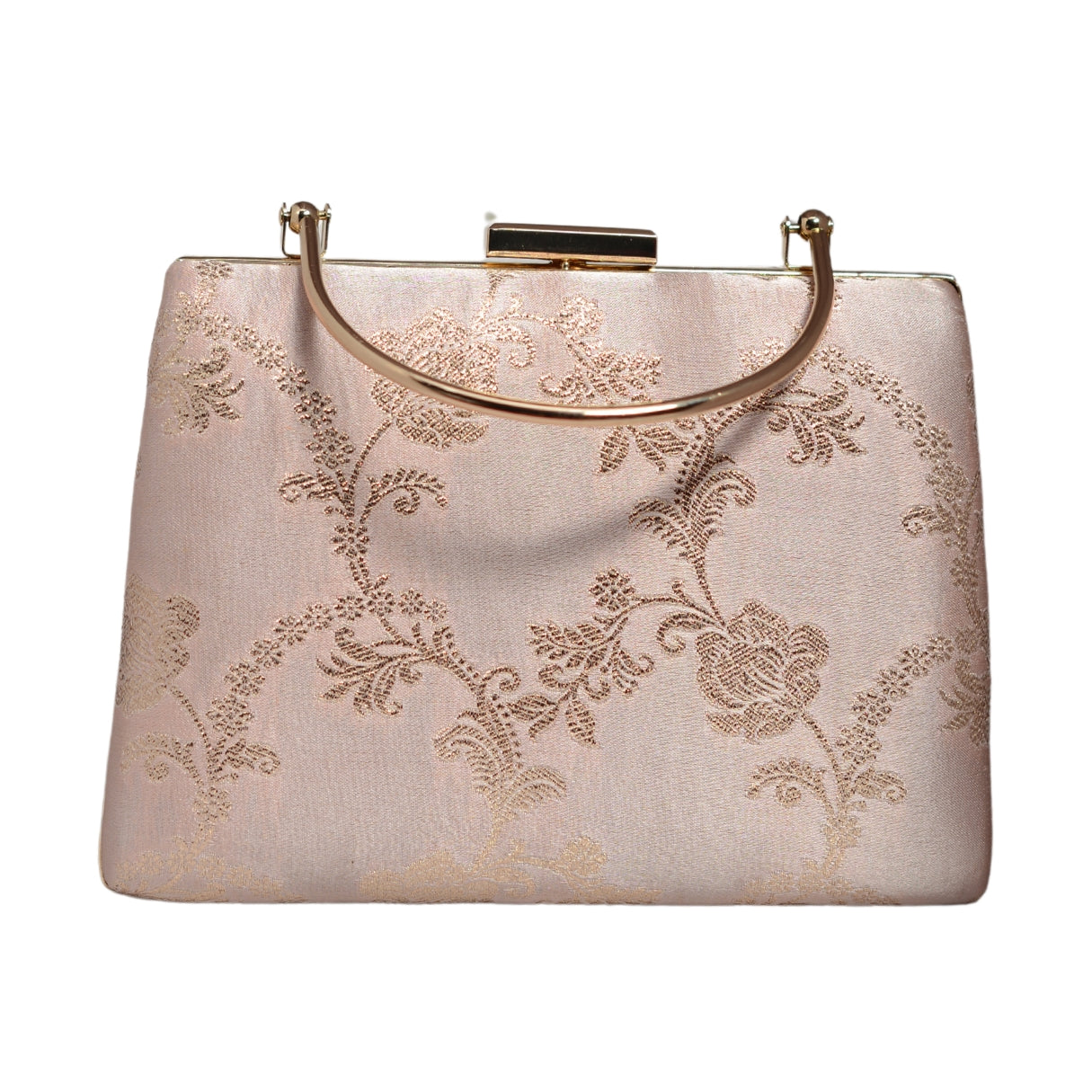 Pink And Golden Floral Brocade Fabric Clutch