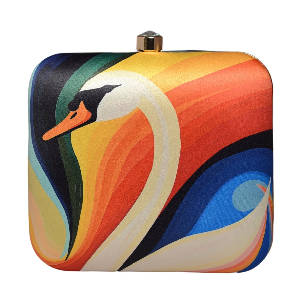 Multicolored Swan Printed Clutch
