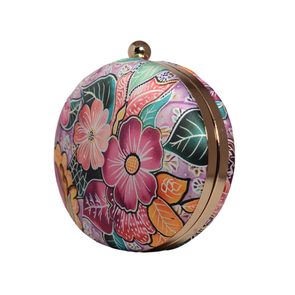 Pink Floral Printed Oval Clutch