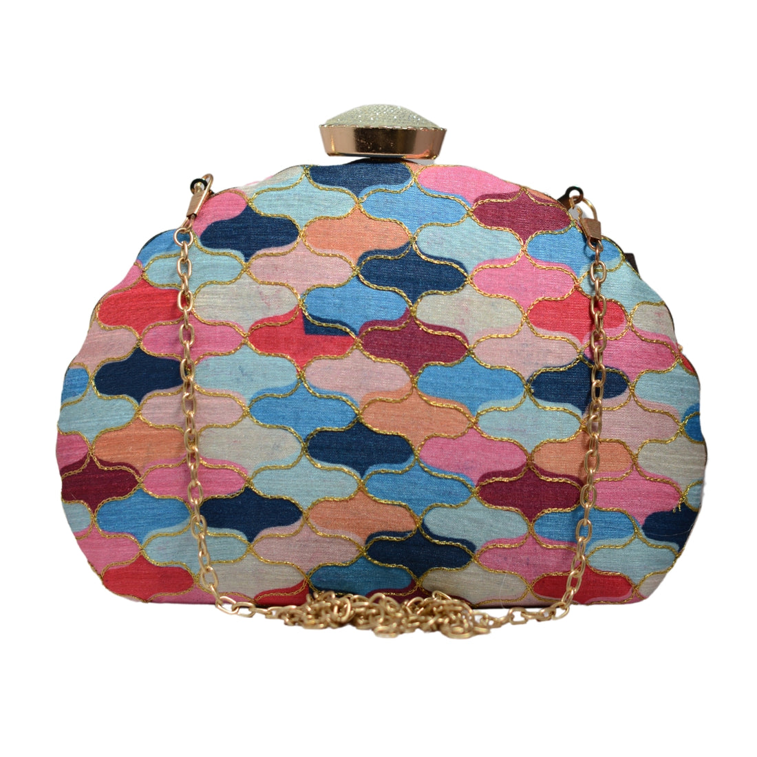 Multicolor Pattern Golden Zari Embroidery Clutch