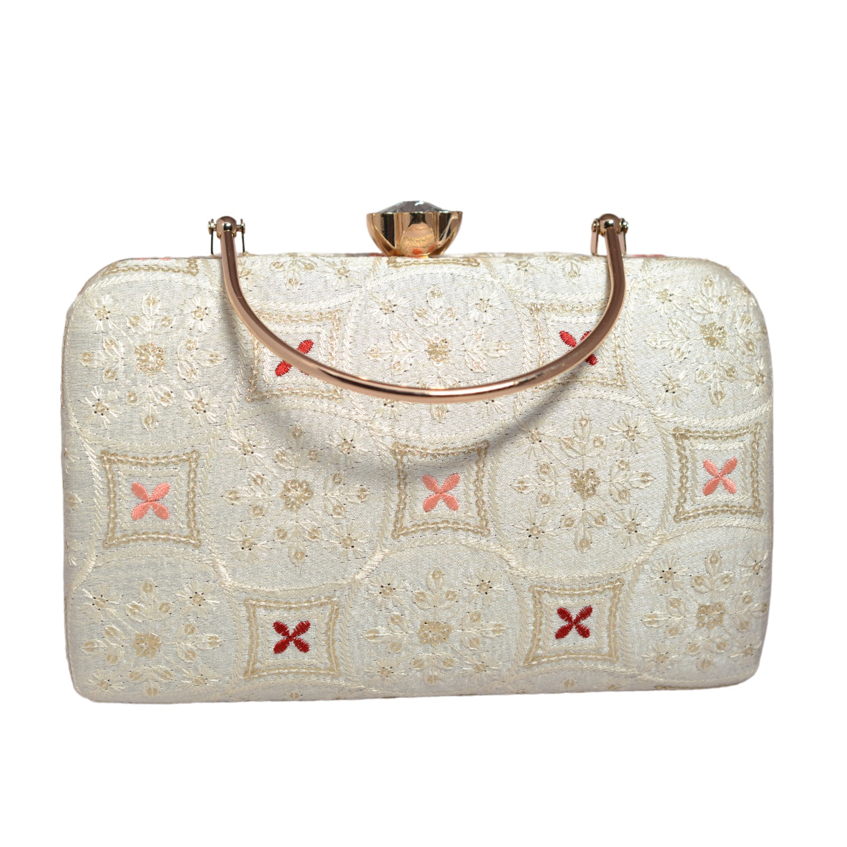 White Sequins And Chikankari Embroidery Clutch