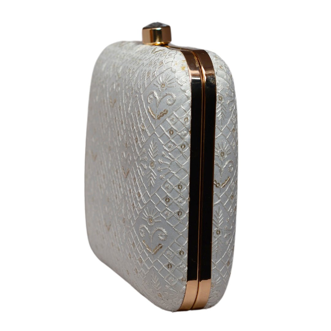 White Checks Pattern Embroidery Clutch
