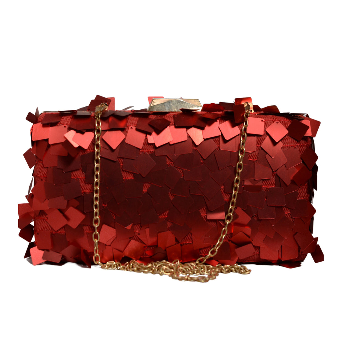 Red Embellished Sequins Party Clutch