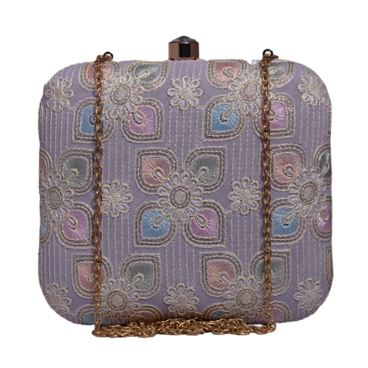 Lavender Floral Thread Embroidery Clutch
