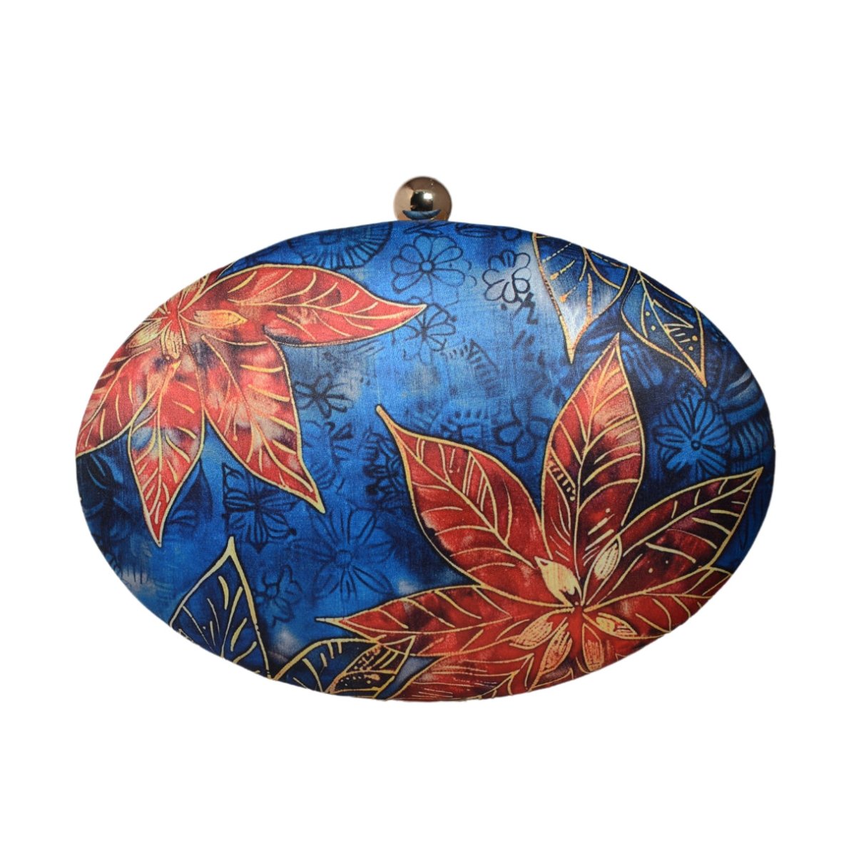 Blue Flower Printed Oval Clutch