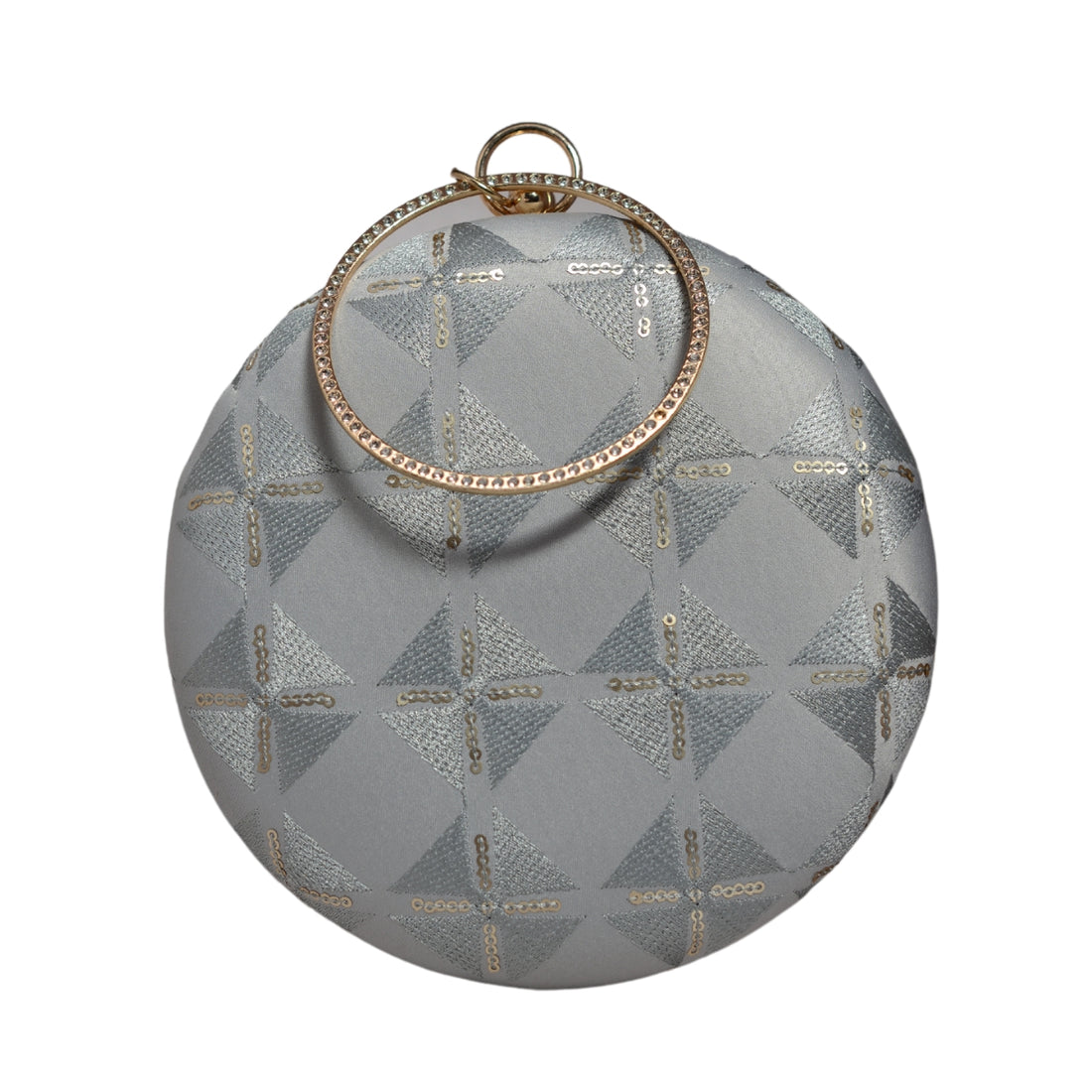 Grey Checks Pattern Embroidery Round Clutch