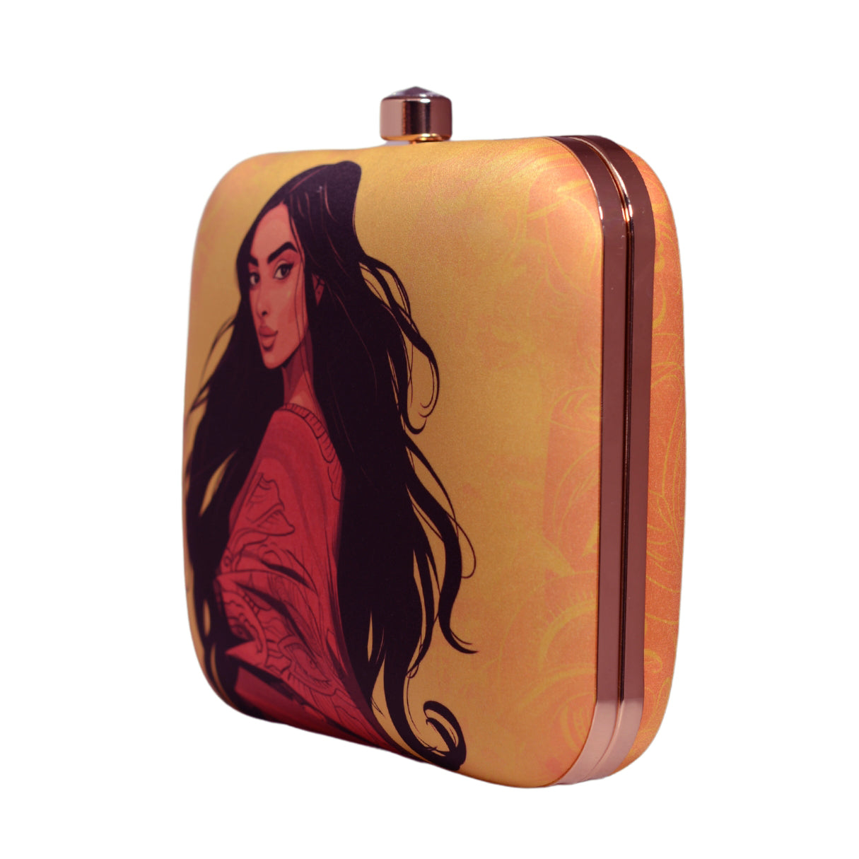 Yellow Long Hair Lady Printed Clutch