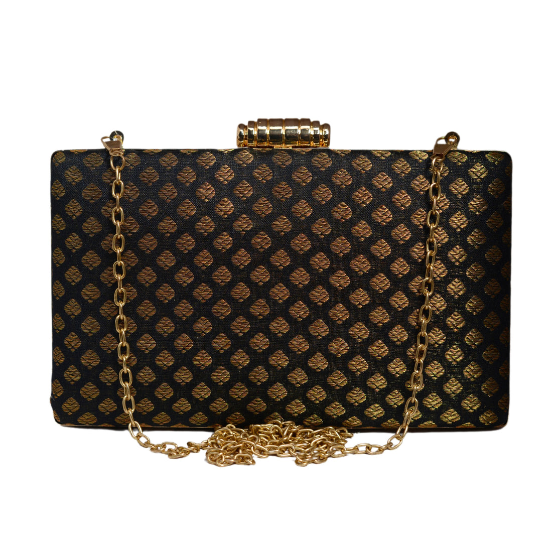 Black Brocade Rectangle Fabric Clutch