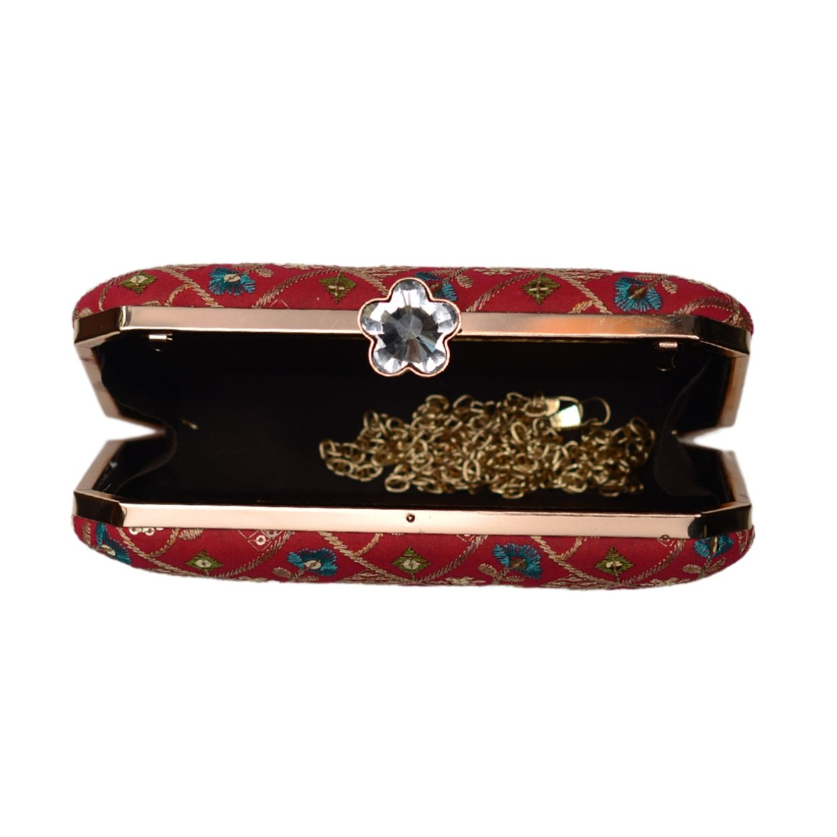 Red Sequins Floral Embroidery Party Clutch