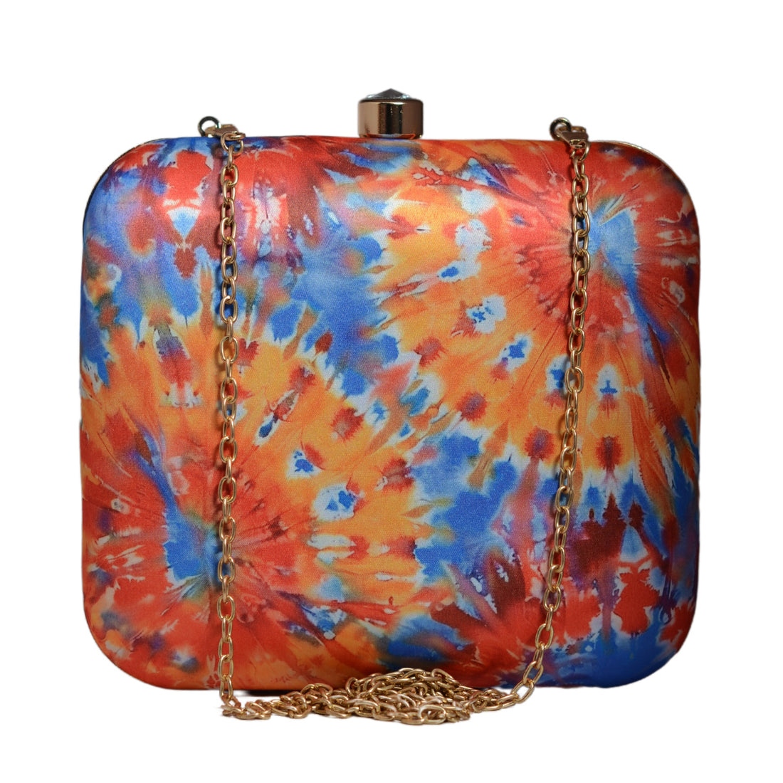 Orange And Blue Tie And Dye Printed Clutch