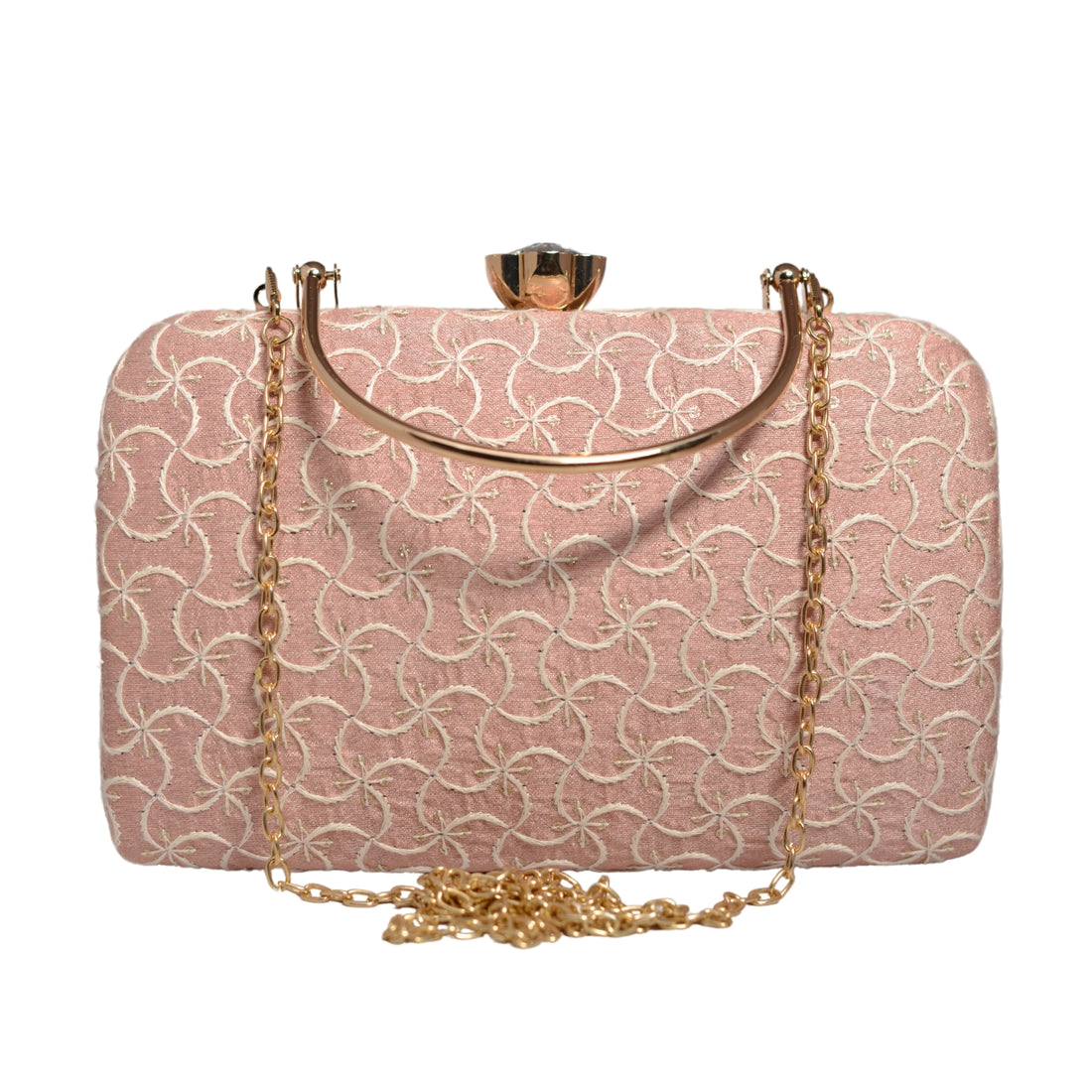 Pink Wavy Lines Pattern Embroidery Clutch