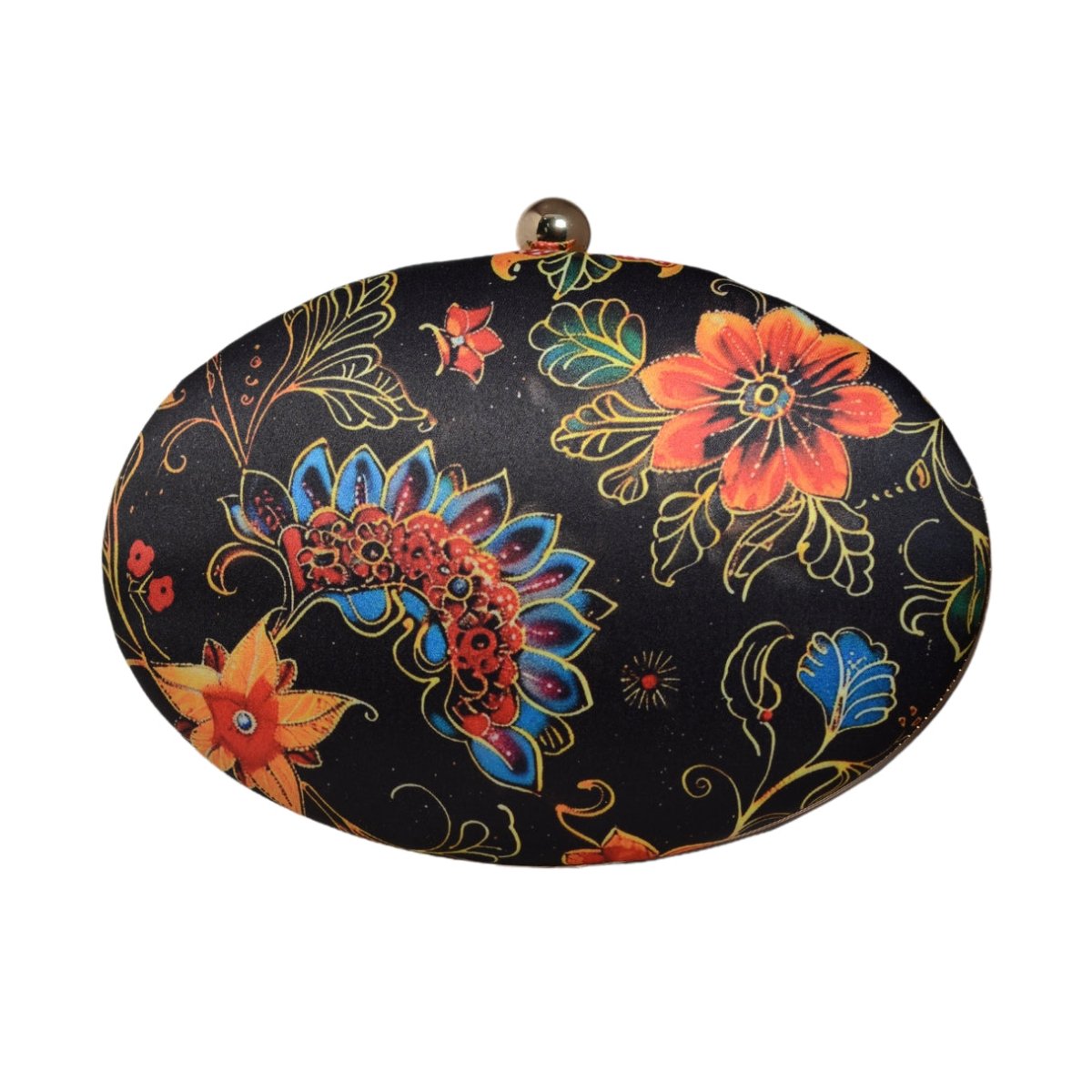 Multicolor Floral Batik Print Oval Clutch