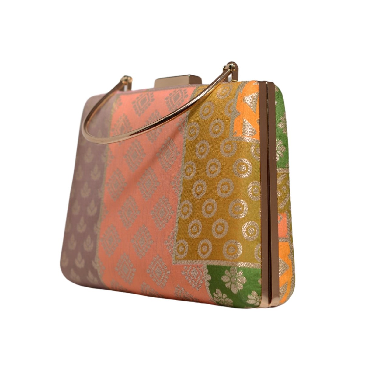 Orange Multipattern Brocade Fabric Clutch