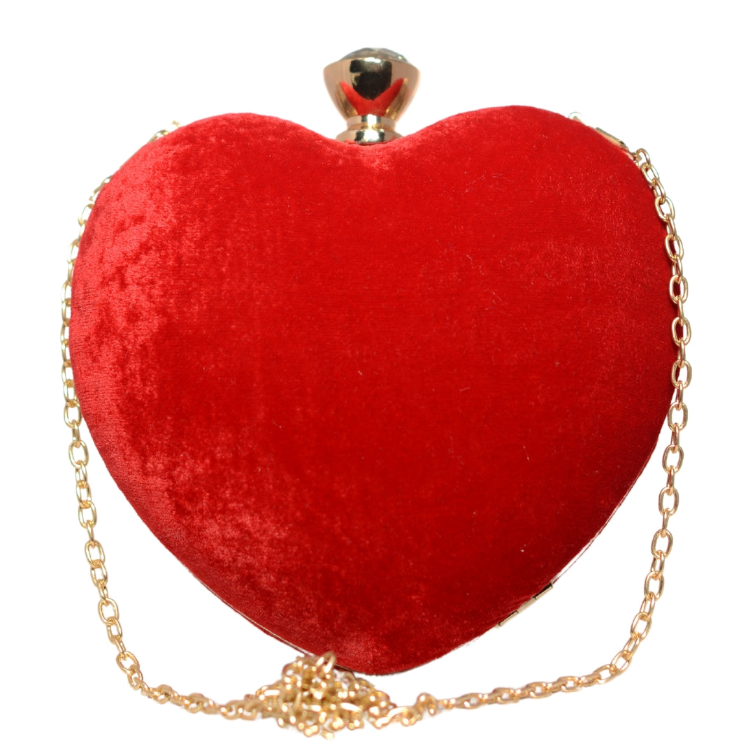 Red Velvet Fabric Heart Shape Clutch