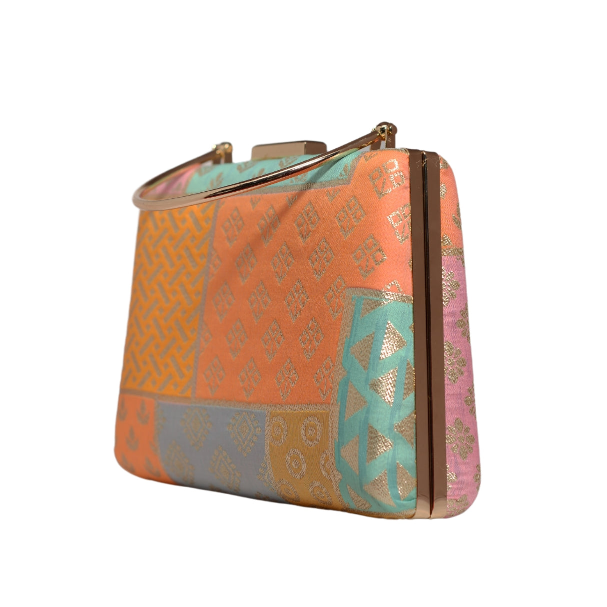 Pink Multipattern Brocade Fabric Clutch