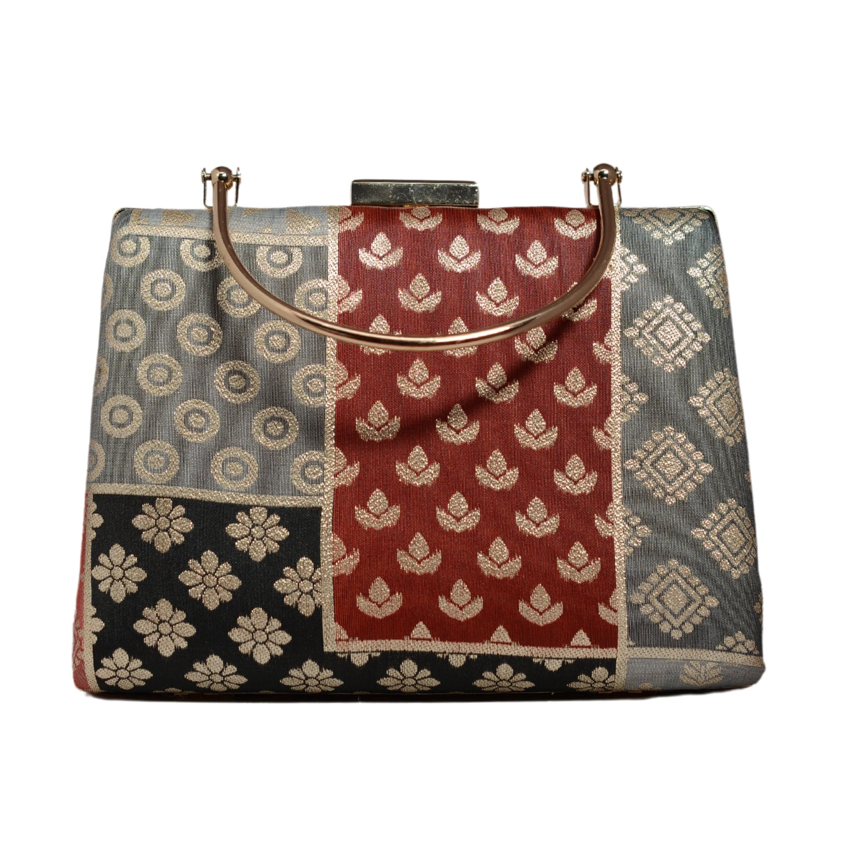 Maroon Multipattern Brocade Fabric Clutch