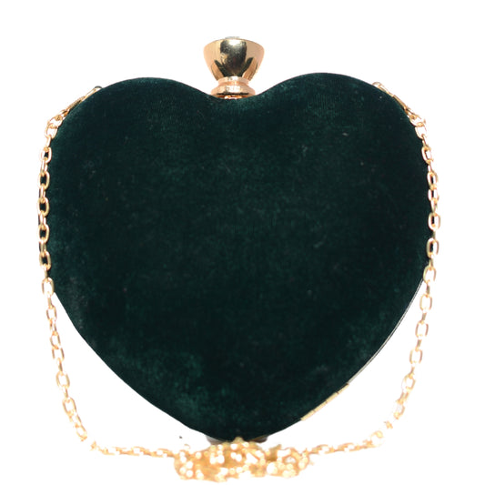 Green Velvet Fabric Heart Shape Clutch