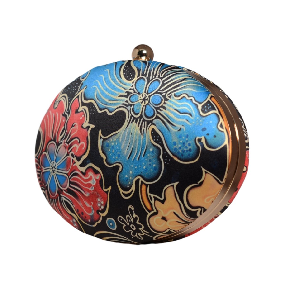 Blue And Red Floral Printed Oval Clutch