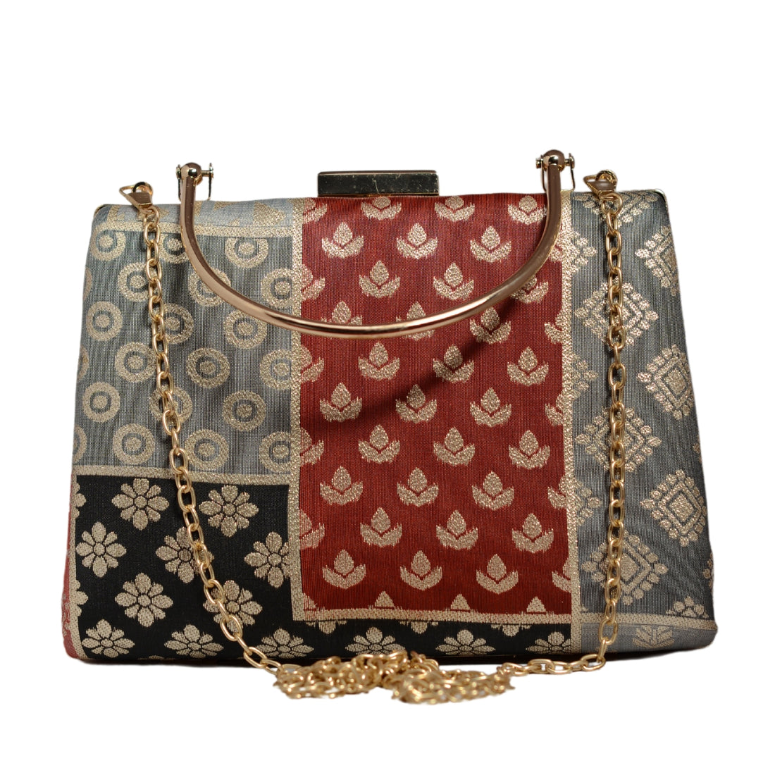 Maroon Multipattern Brocade Fabric Clutch