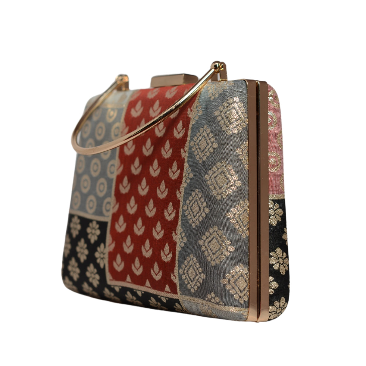 Maroon Multipattern Brocade Fabric Clutch