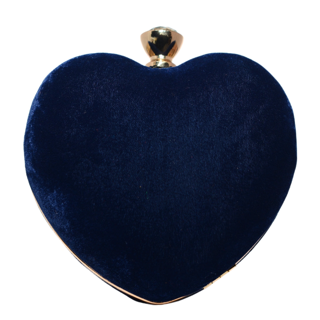 Blue Velvet Fabric Heart Shape Clutch